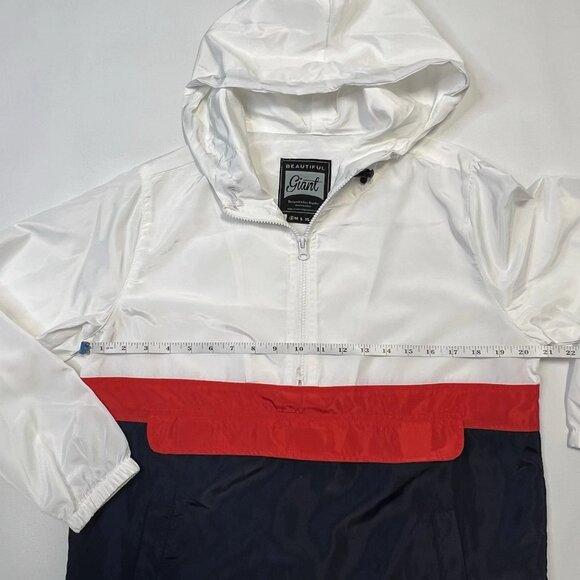 Beautiful Giant Mens Hooded Lightweight Windbreaker Jacket Size Small White Red - Picture 9 of 11